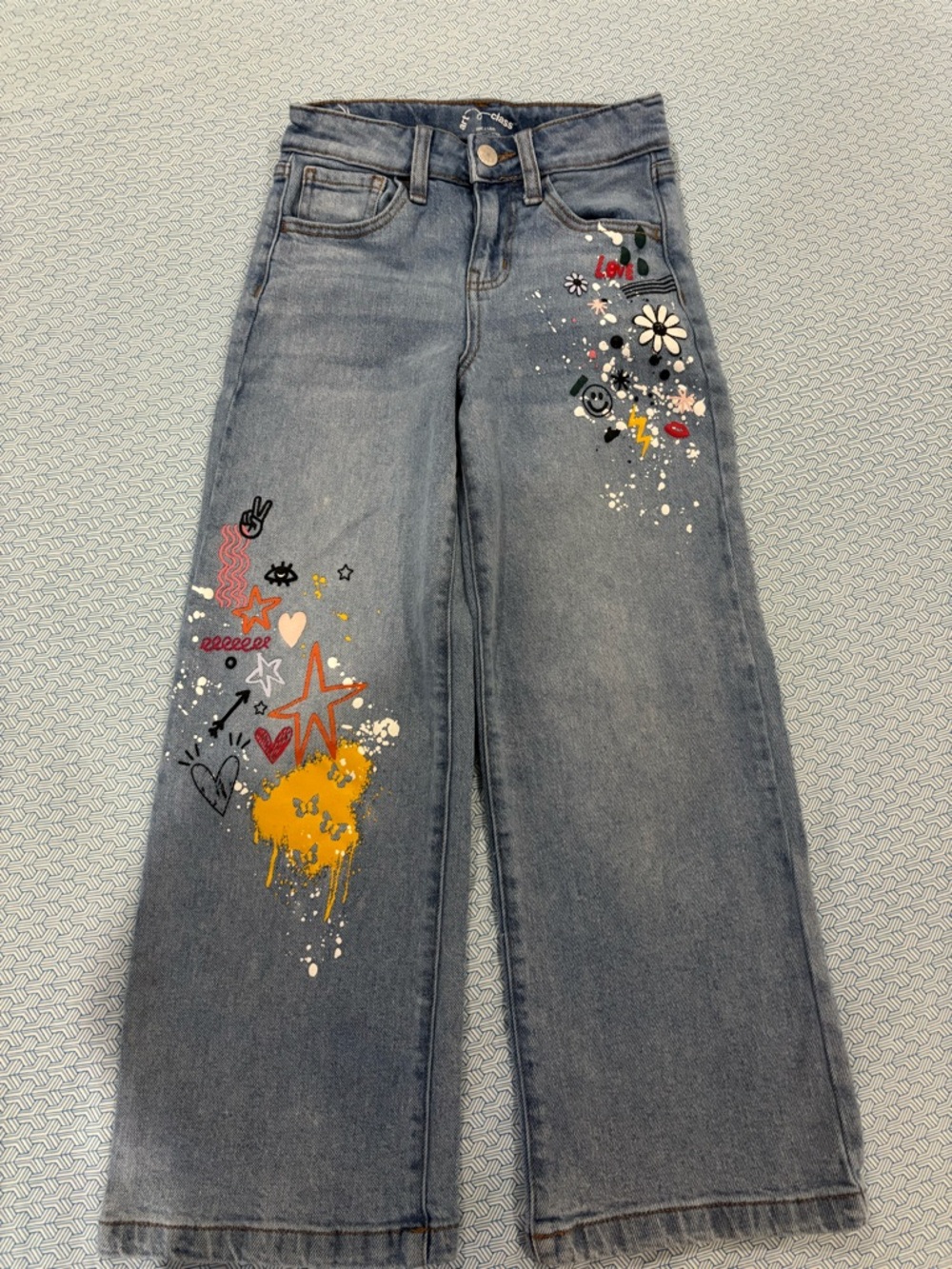 art class Light Blue Wide-Leg Jeans with Multicolor Graphic Accents